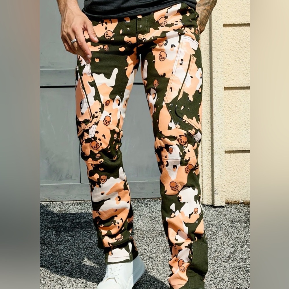 NWT Brand-X Camo Skull Cargo Pants SZ 34 Streetwear Utility Pants